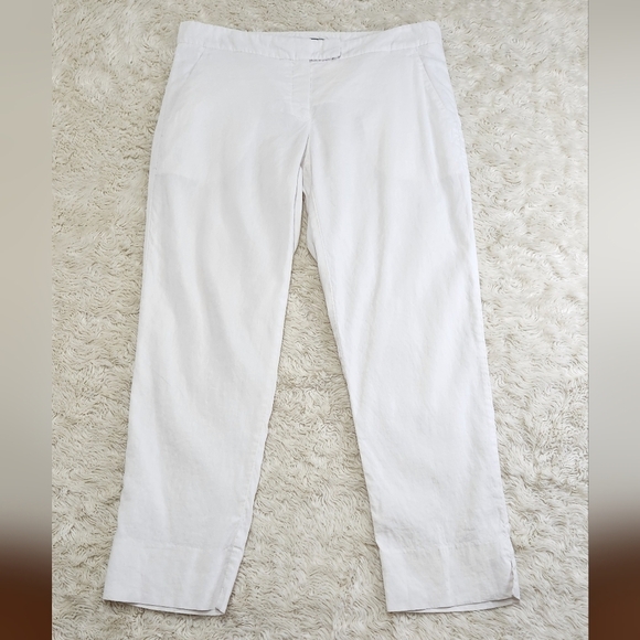 THEORY Linen Blend Slim-Leg Crop/Ankle Pants White Sz 6 | Office Business Boss - Picture 3 of 7